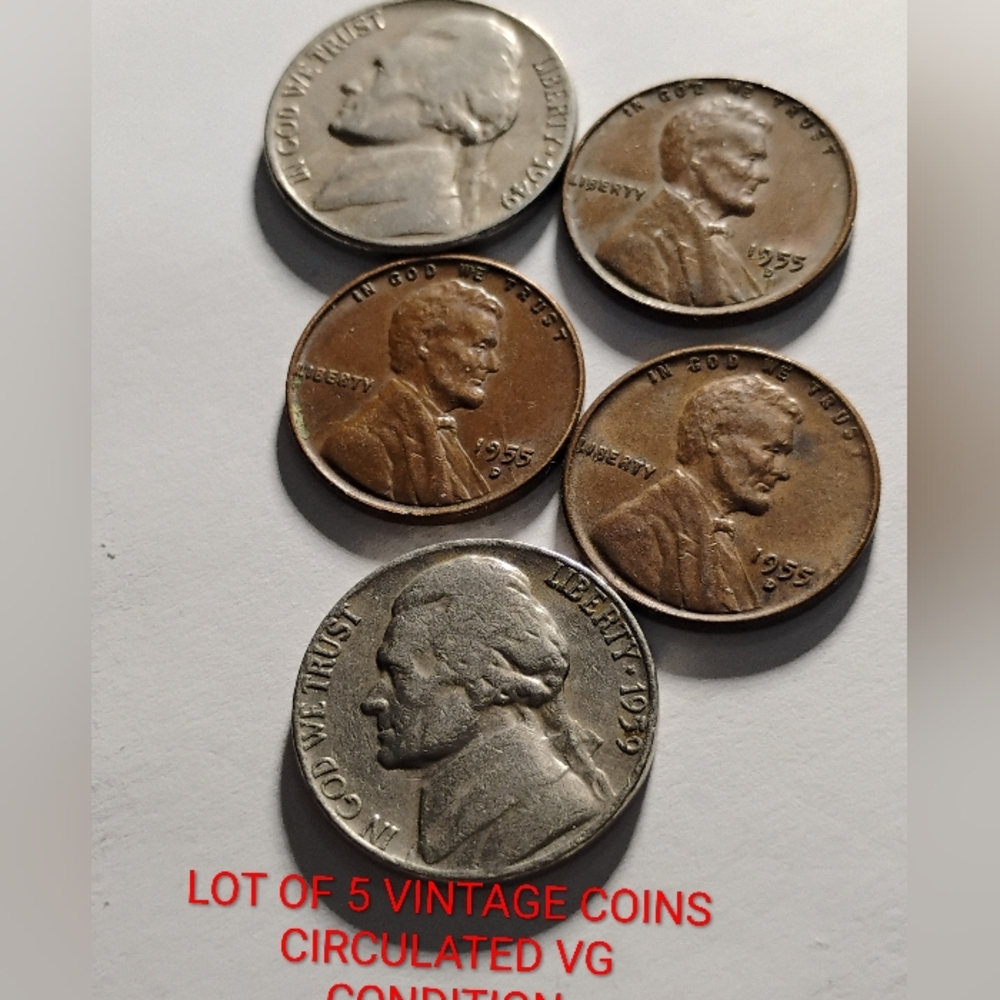 ✅❤️Lot of 5 Vintage Coins VG CONDITION CLAD COPPER NICKEL